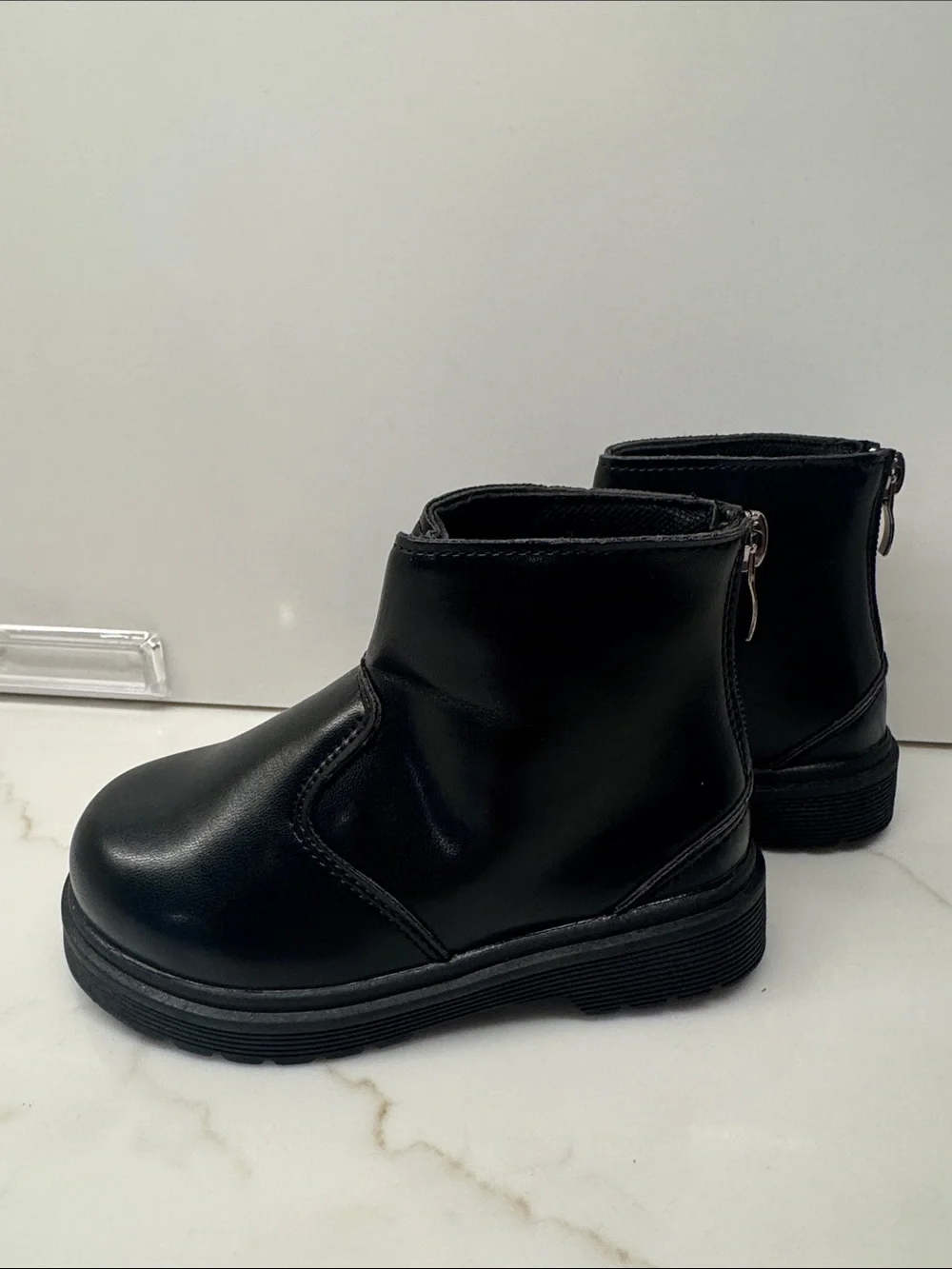 Toddler Black Ankle Boots with Rear Zip